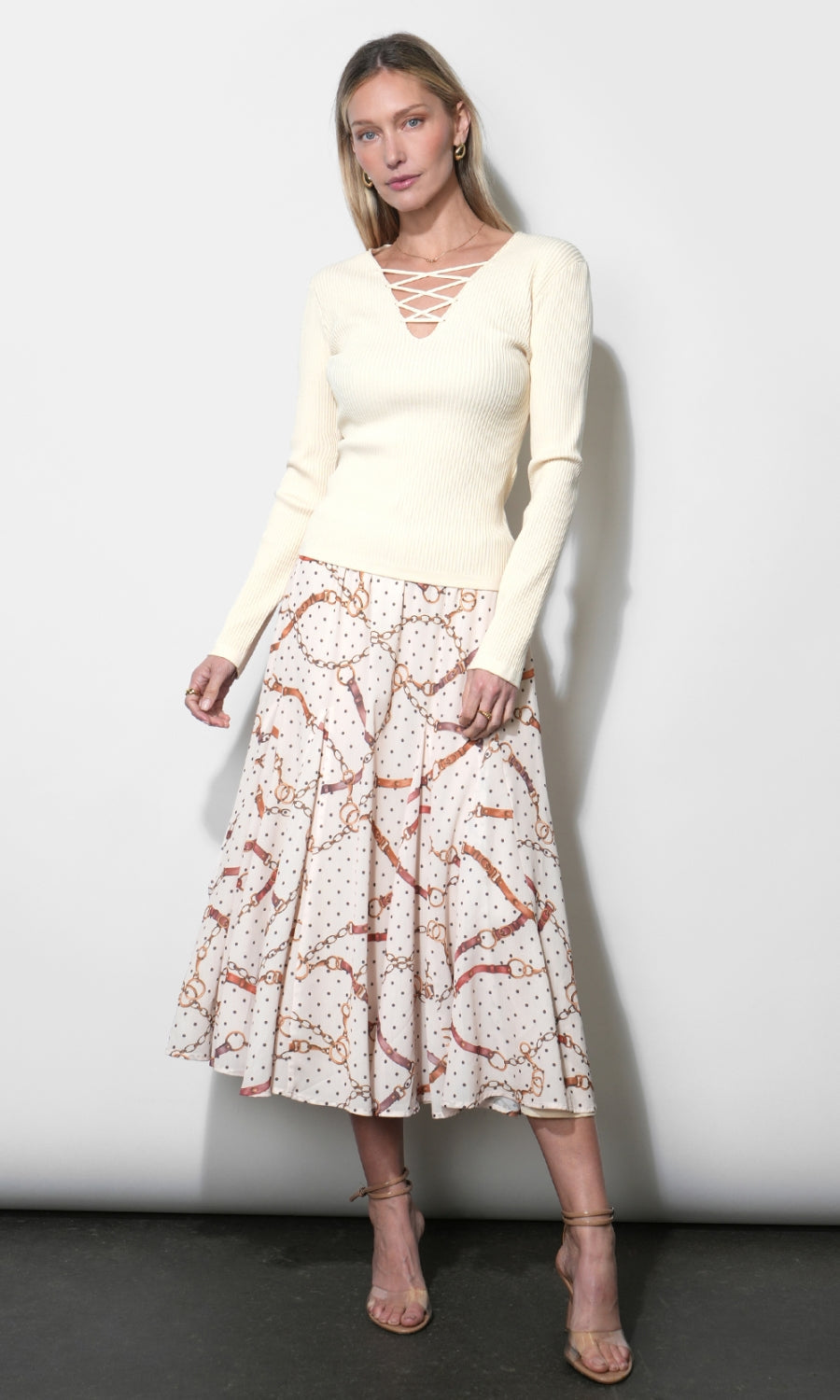 Maxwell Lace Up V-Neck Knit Top