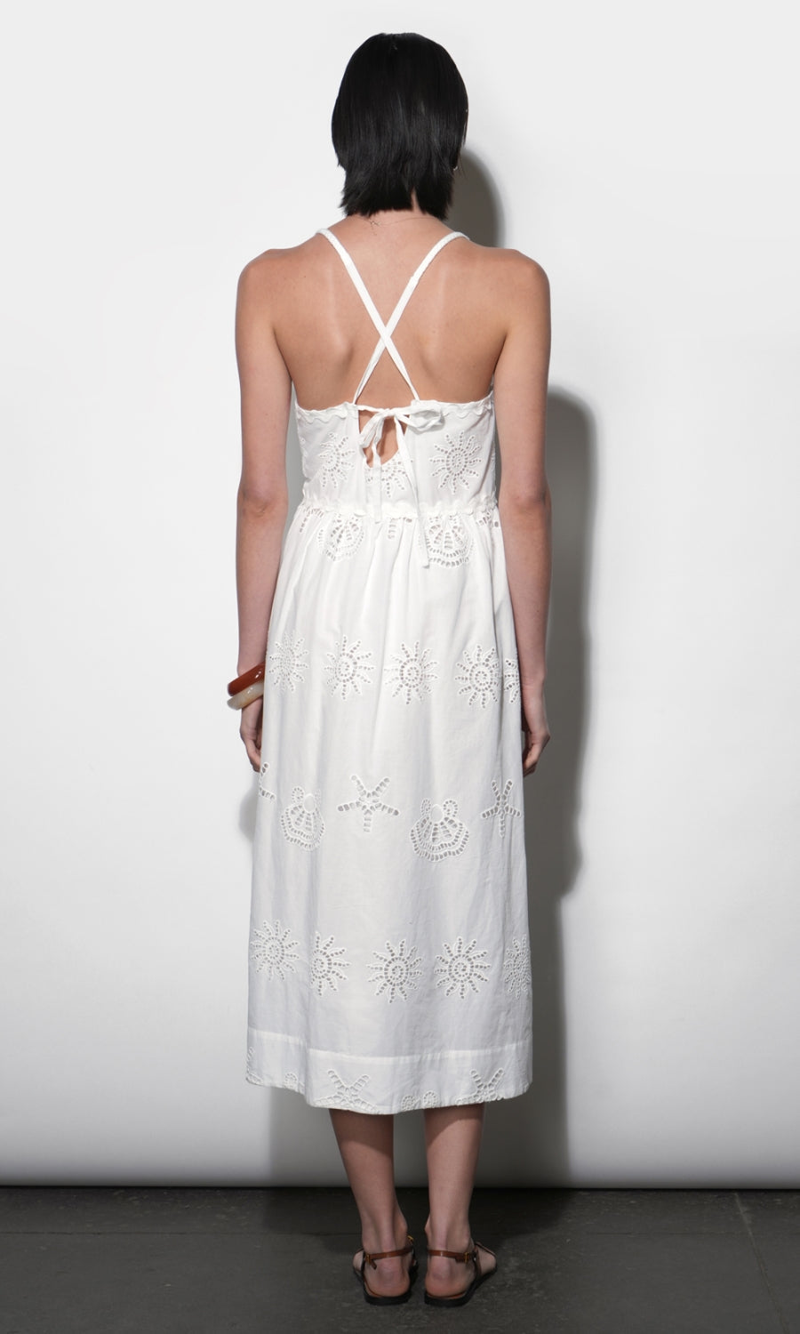 Edie Embroidered Midi Dress With Braided Straps