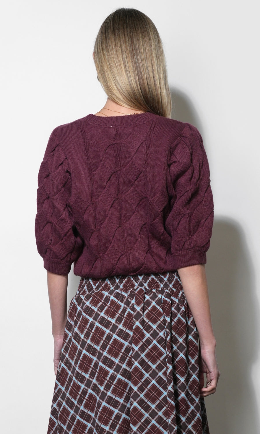 Hallie Cable Knit Puff Sleeve Sweater Top