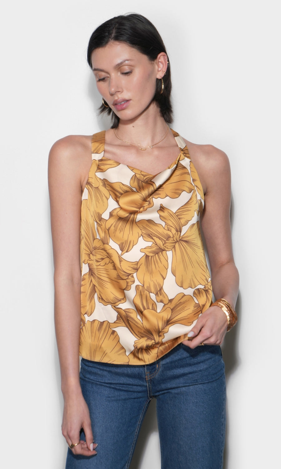 Eliza Cowl Neck Halter Top With Buckle