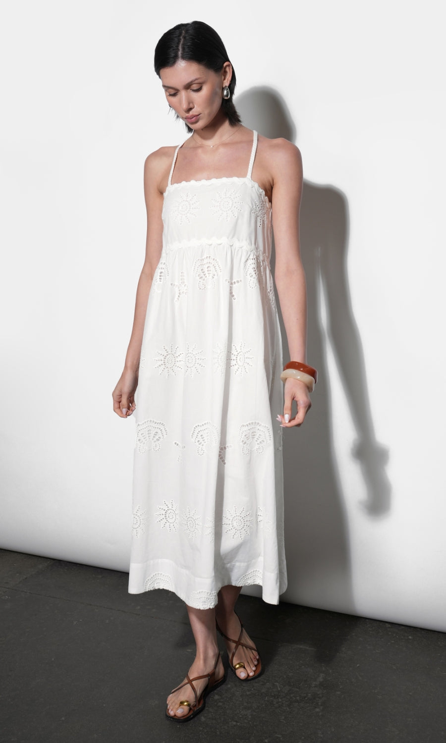 Edie Embroidered Midi Dress With Braided Straps
