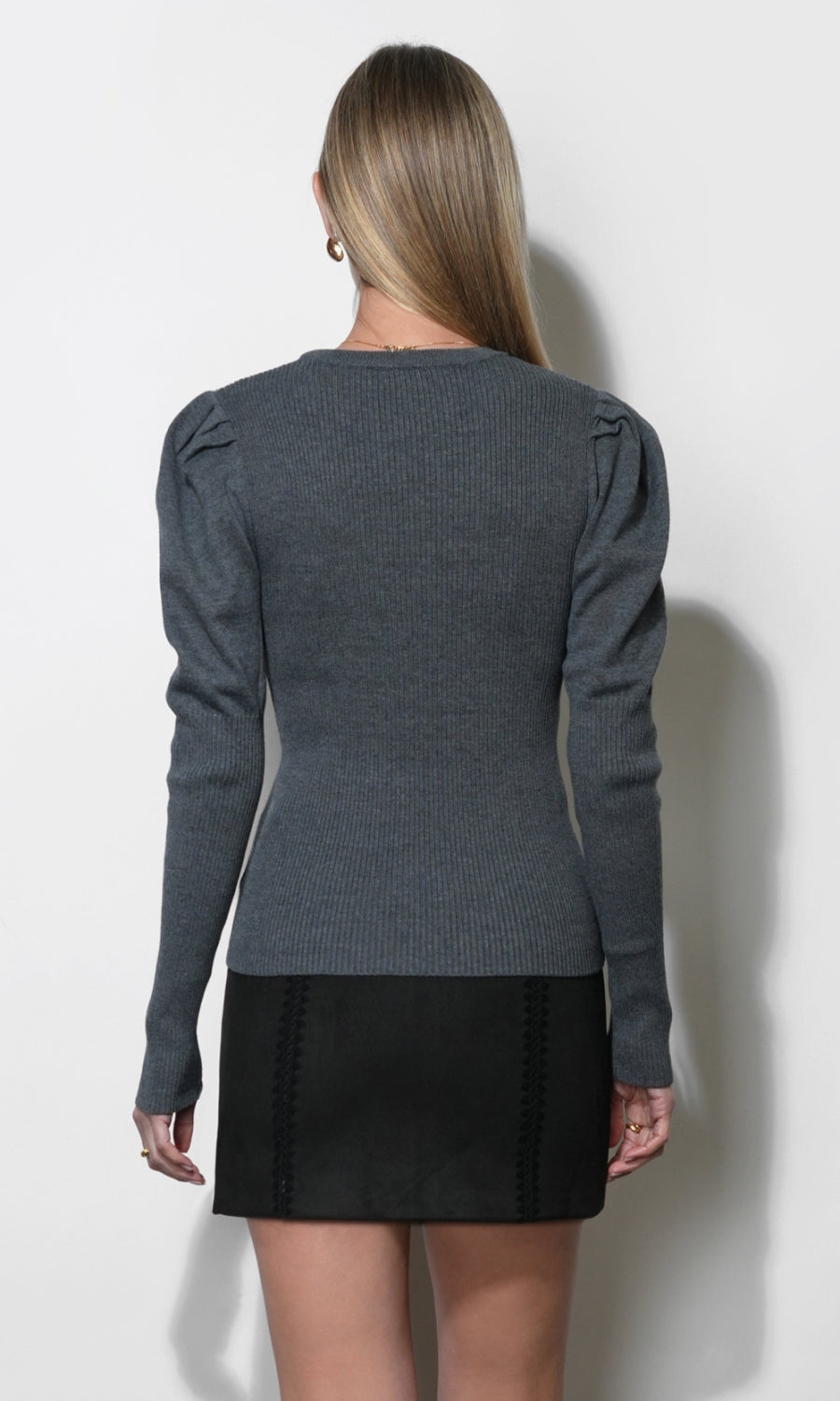 Renoa Puff Sleeve Ribbed Knit Top
