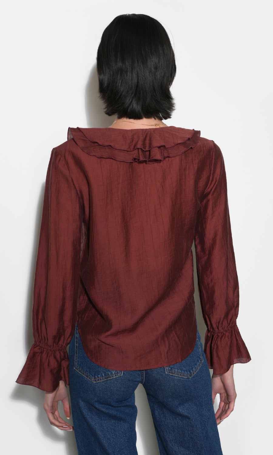 Gemma Cascading Ruffle Button Front Long Sleeve Top
