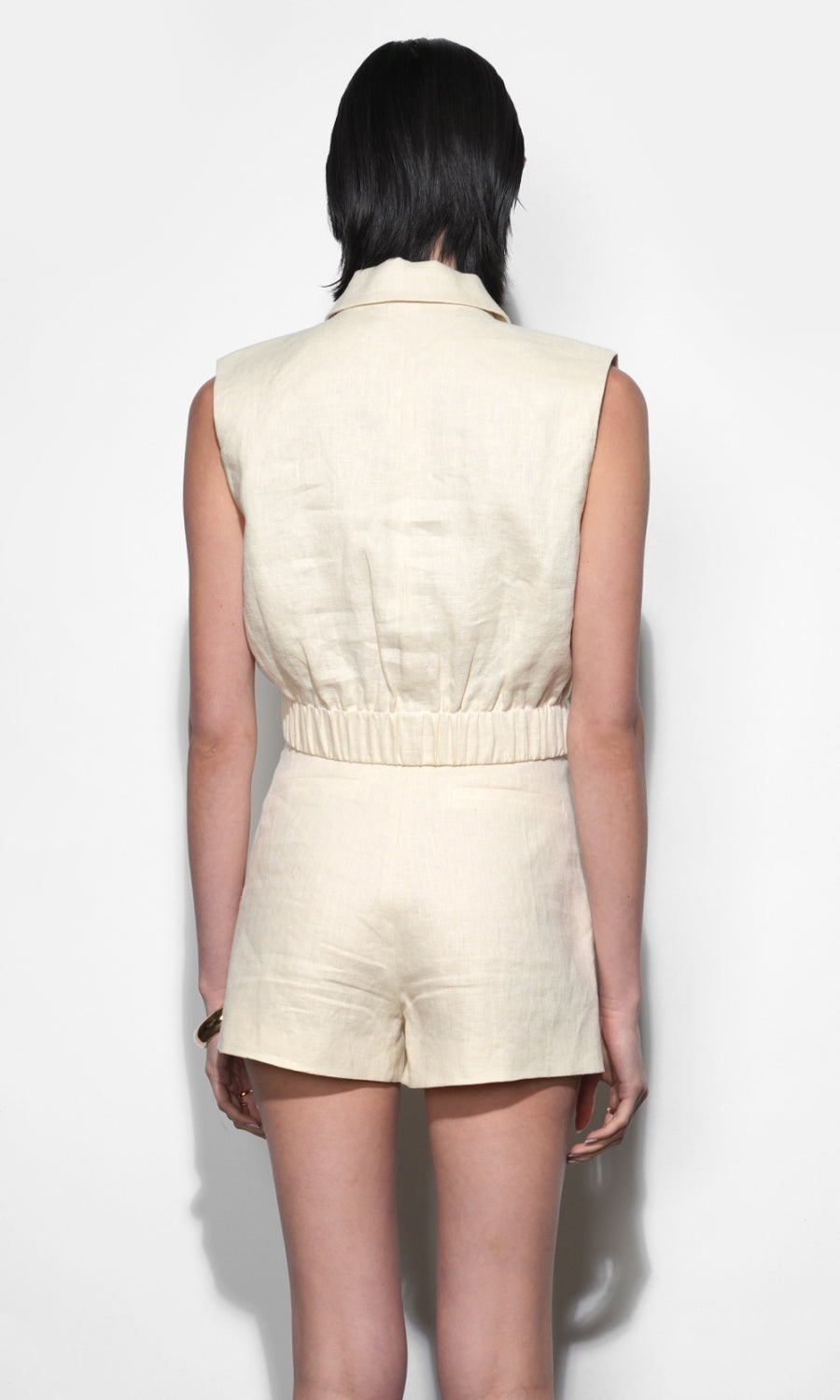 Haisley Linen Lapel Vest With Elastic Hem