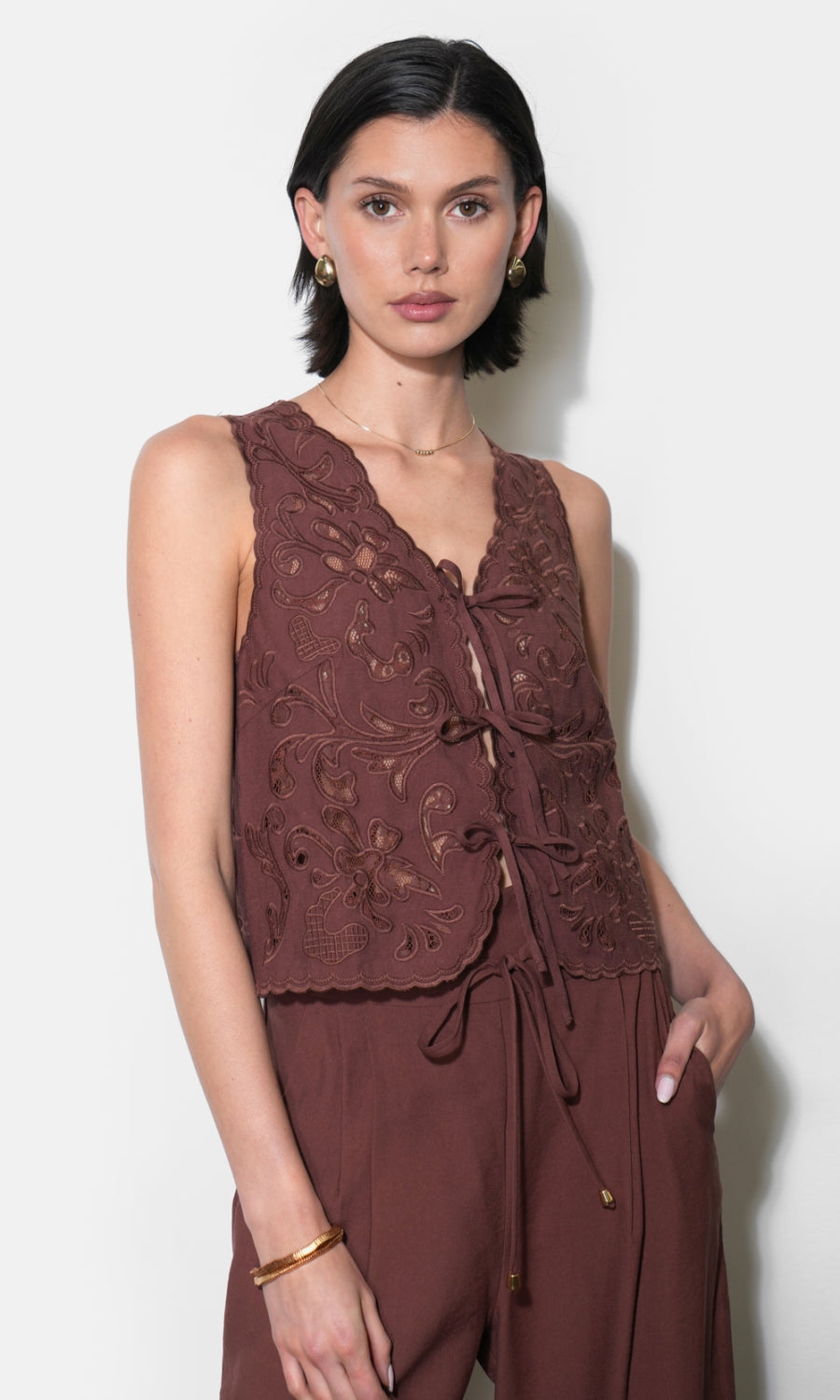 Faye Embroidered Tie Front Vest