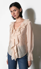 Gemma Cascading Ruffle Button Front Long Sleeve Top