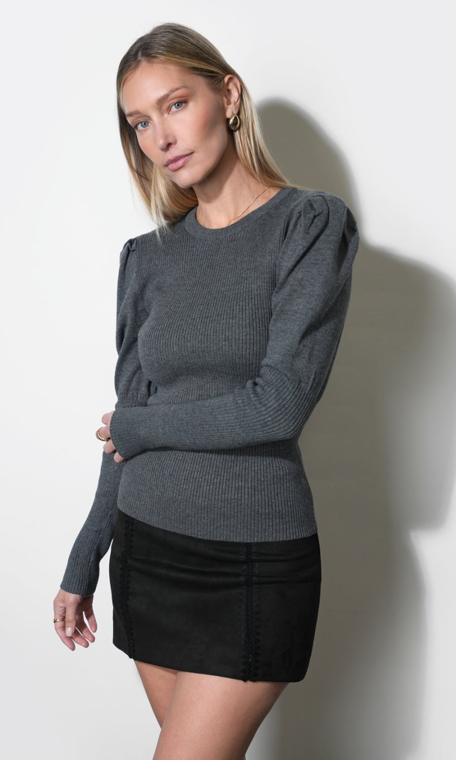 Renoa Puff Sleeve Ribbed Knit Top