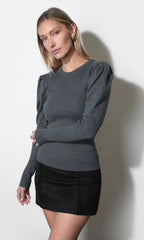 Renoa Puff Sleeve Ribbed Knit Top