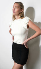 Austen Puff Cap Sleeve Rib Knit Top