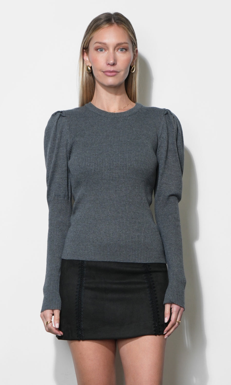 Renoa Puff Sleeve Ribbed Knit Top