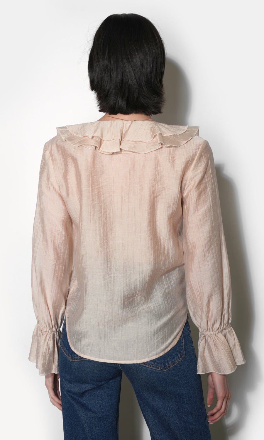 Gemma Cascading Ruffle Button Front Long Sleeve Top