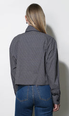 Honey Boxy Tie Neck Checked Button Down Top