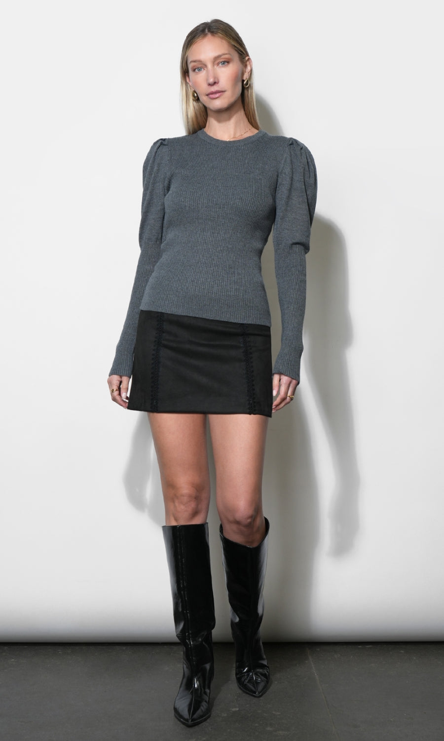 Renoa Puff Sleeve Ribbed Knit Top