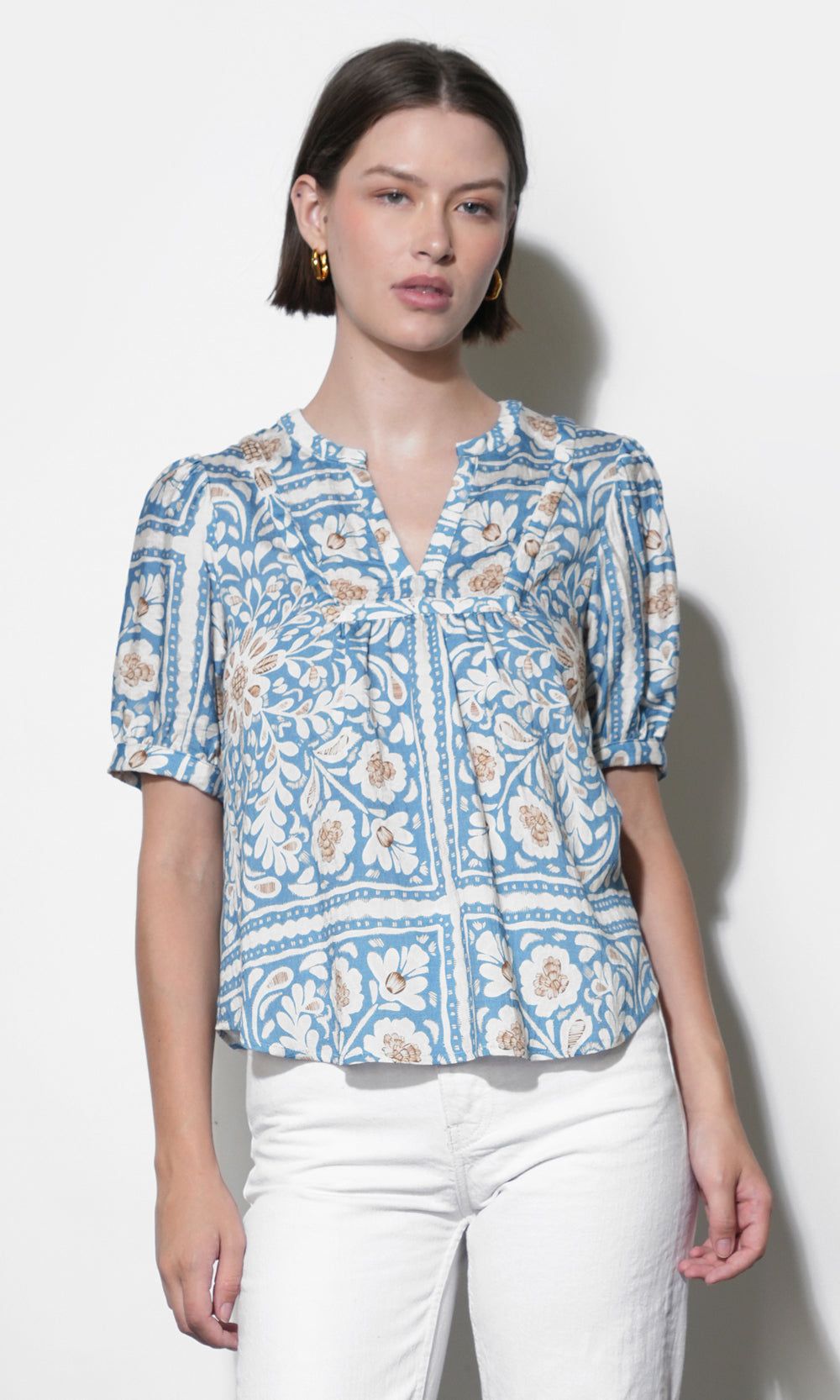 Charlotte Split Neck Elbow Sleeve Top