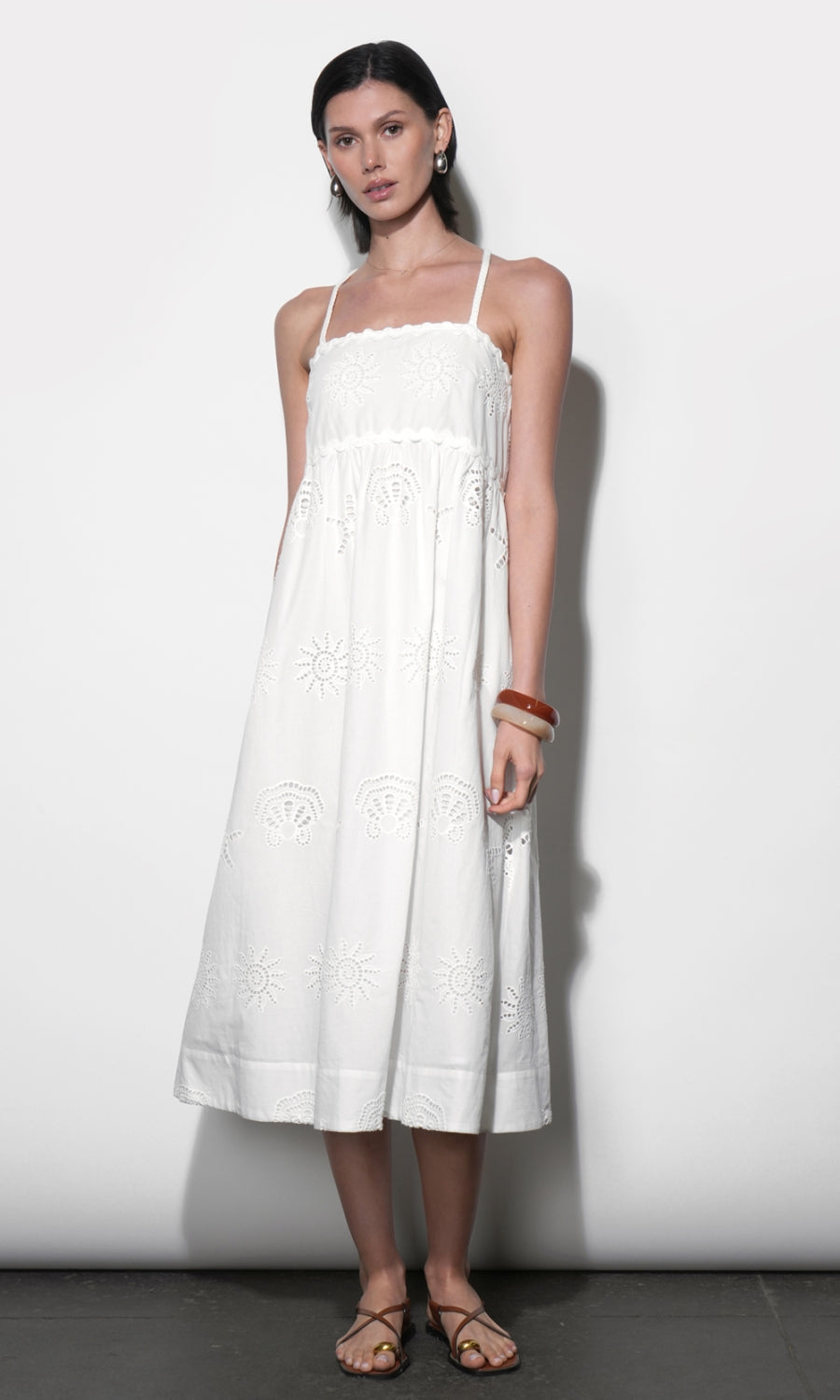 Edie Embroidered Midi Dress With Braided Straps