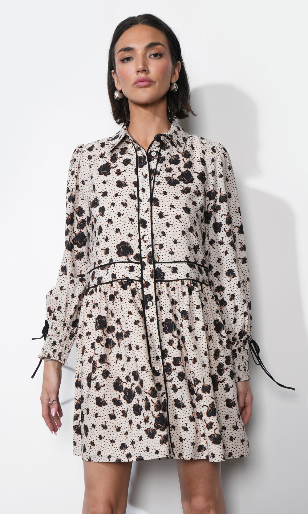 Elsa Button Down Mini Dress w/ Piping