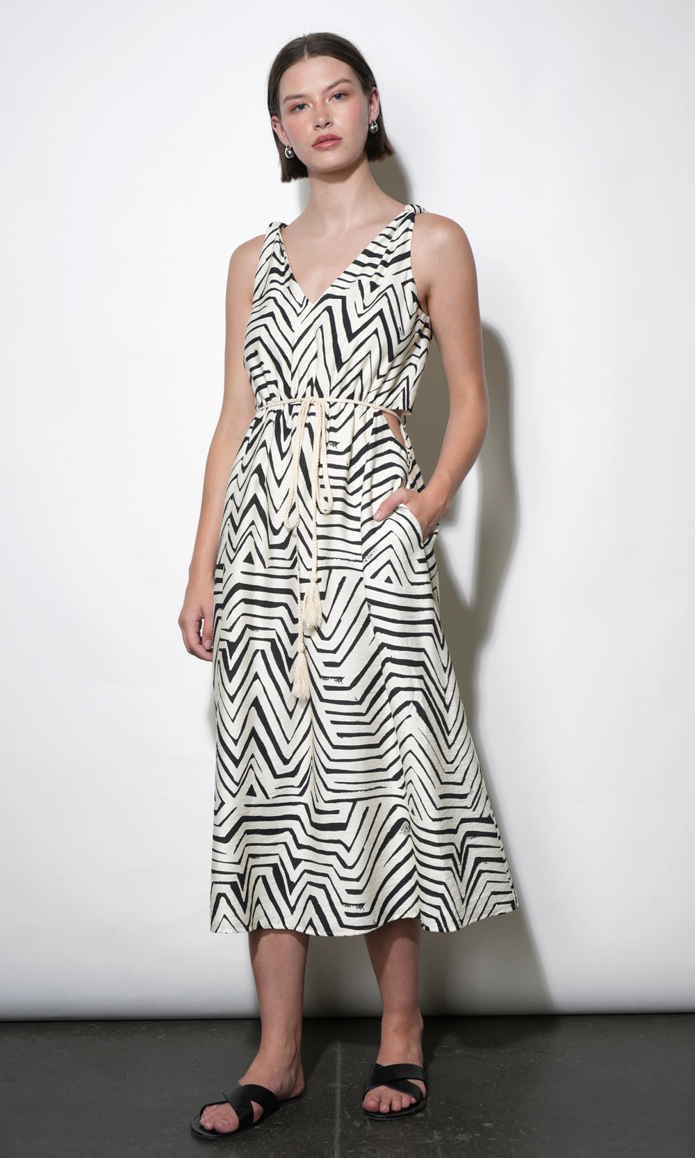 Evelyn Side Cut Out Knotted Strap Midi Dress