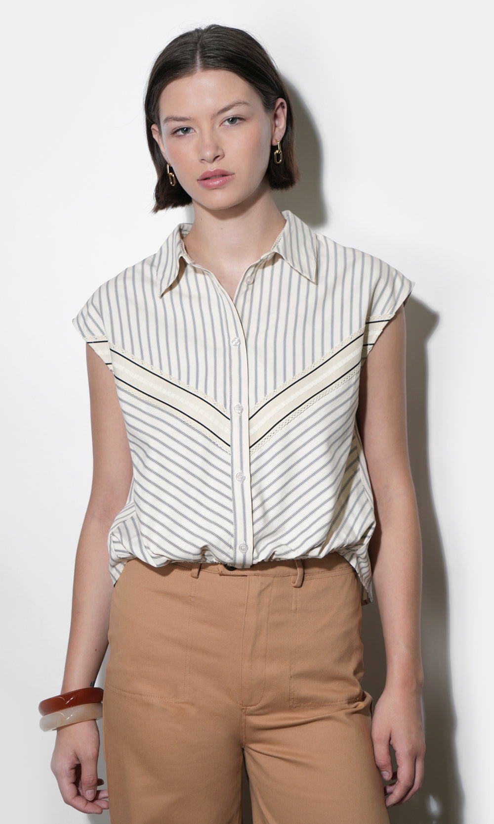 Everly Dolman Stripe Shirt Elastic Hem