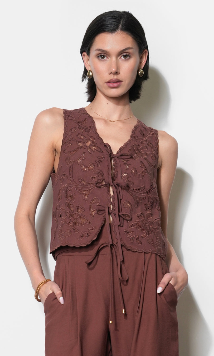 Faye Embroidered Tie Front Vest