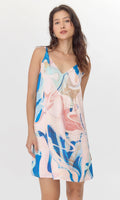 Angelique Watercolor Print Knot Shoulder Slip Mini Dress