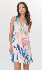 Angelique Watercolor Print Knot Shoulder Slip Mini Dress