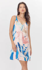Angelique Watercolor Print Knot Shoulder Slip Mini Dress