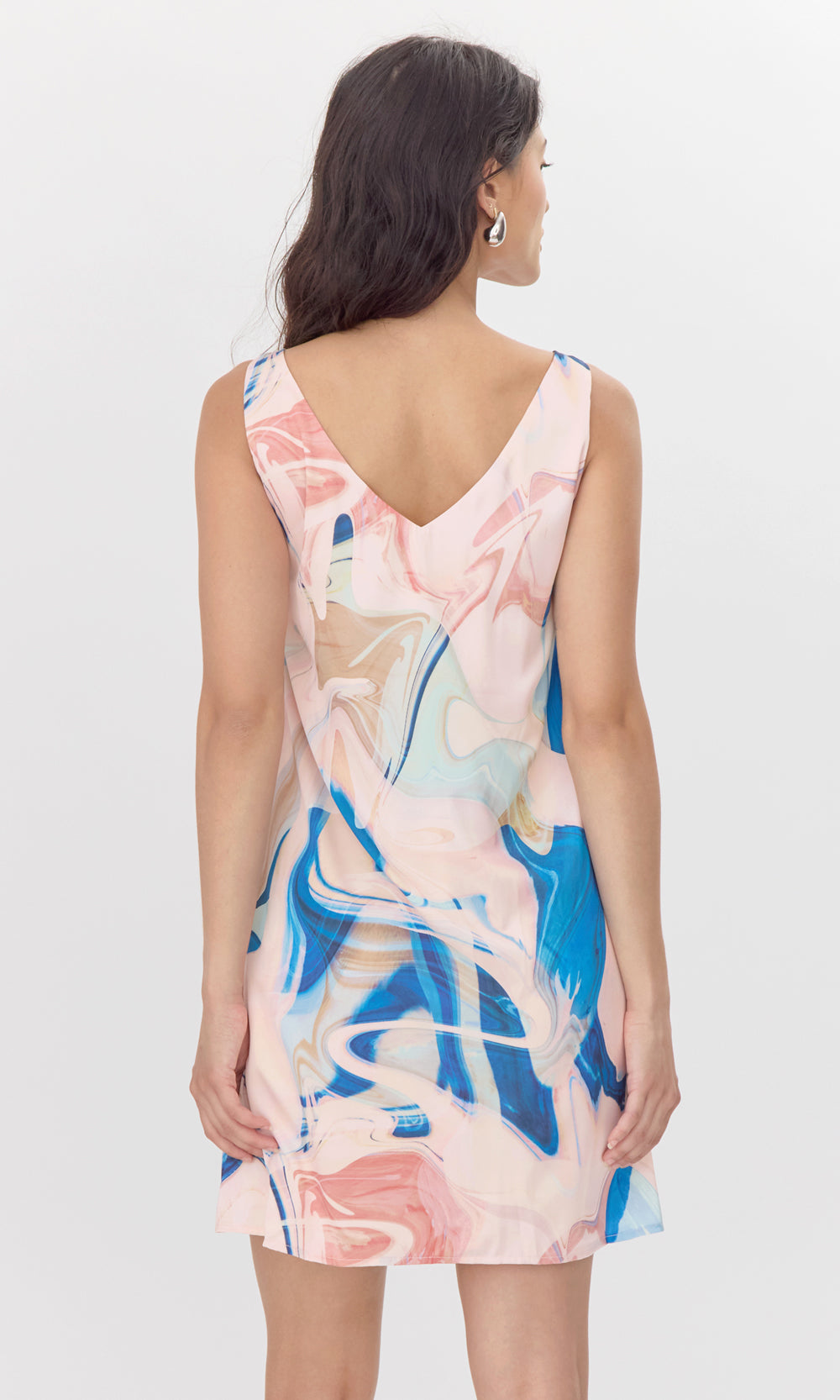 Angelique Watercolor Print Knot Shoulder Slip Mini Dress