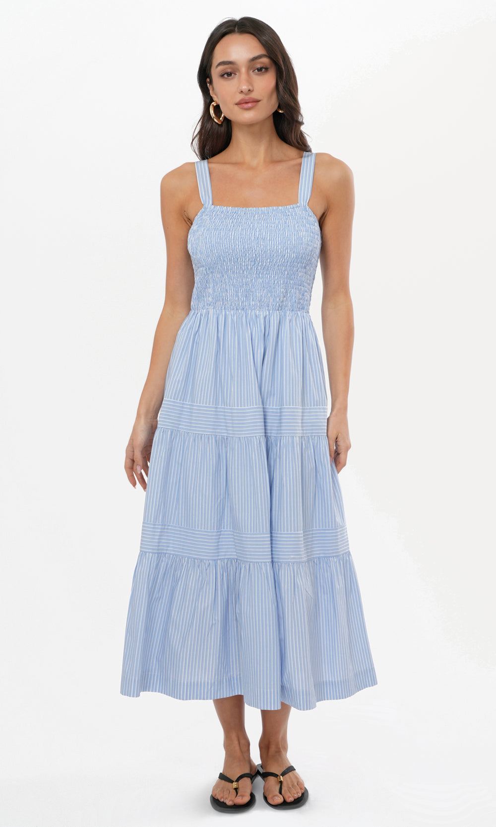 Lisa Stripe Tiered Smocked Midi Dress
