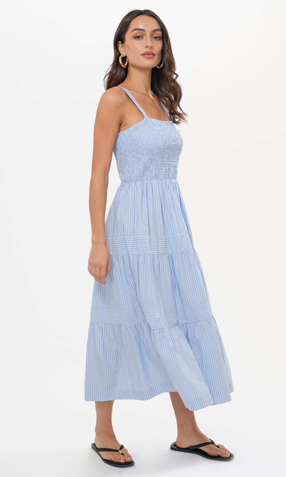 Lisa Stripe Tiered Smocked Midi Dress