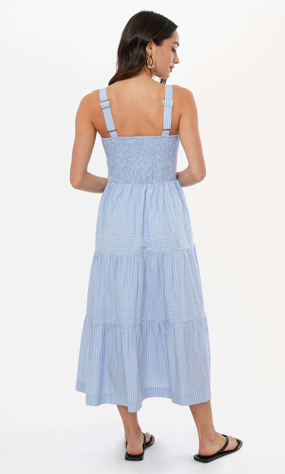 Lisa Stripe Tiered Smocked Midi Dress