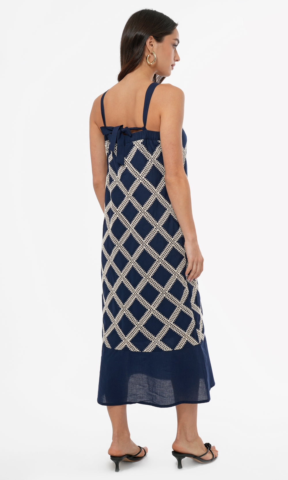 Grid Crochet Work Midi Dress