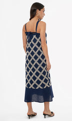 Grid Crochet Work Midi Dress