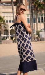 Grid Crochet Work Midi Dress