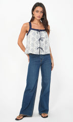 Laira Embroidered Tie Front Top