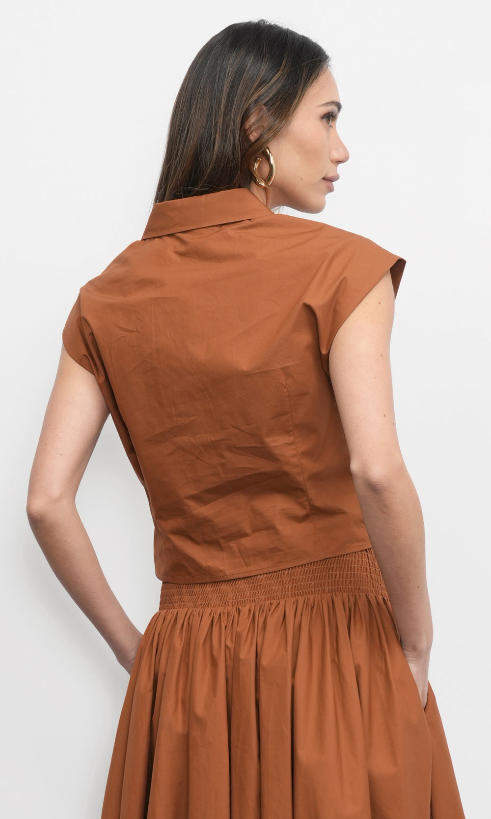 Eloise Wrap Front Extended Shoulder Poplin Top