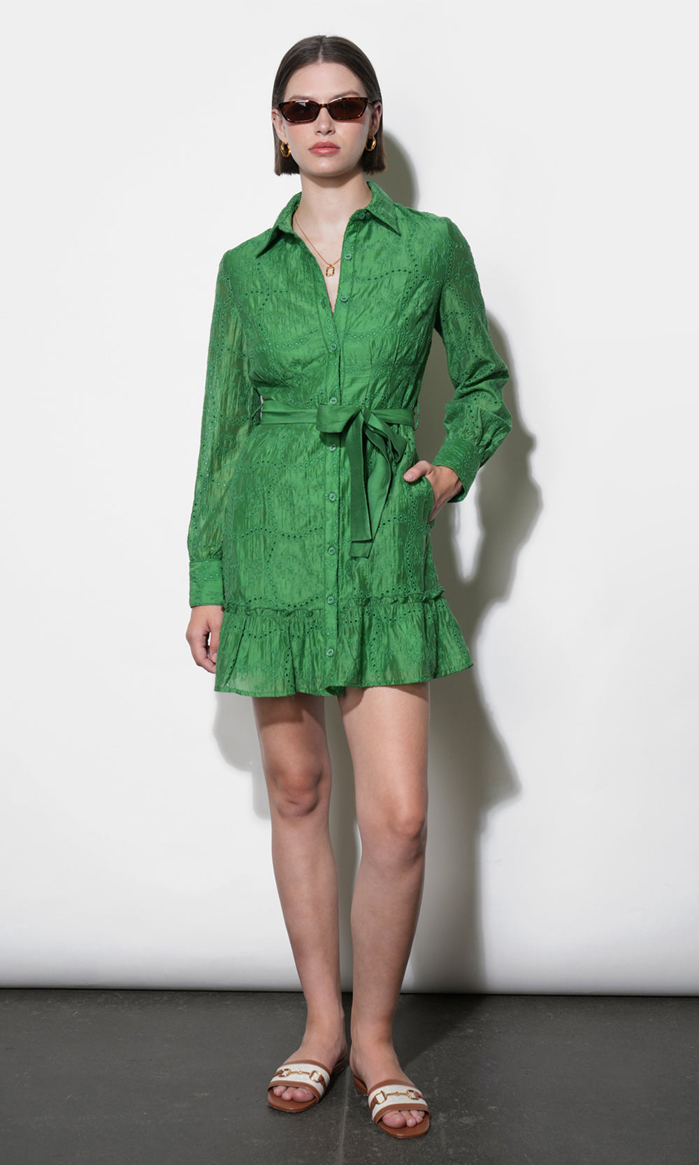 Tabitha Embroidered Cinched Waist Mini Dress