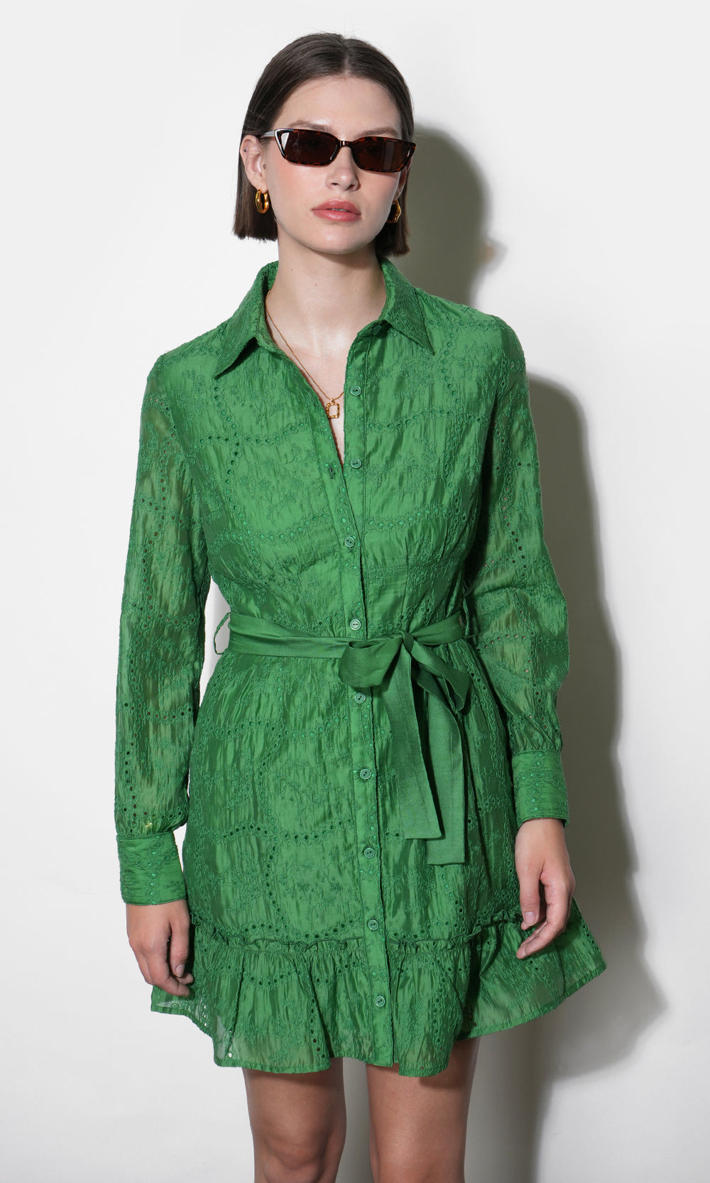 Tabitha Embroidered Cinched Waist Mini Dress