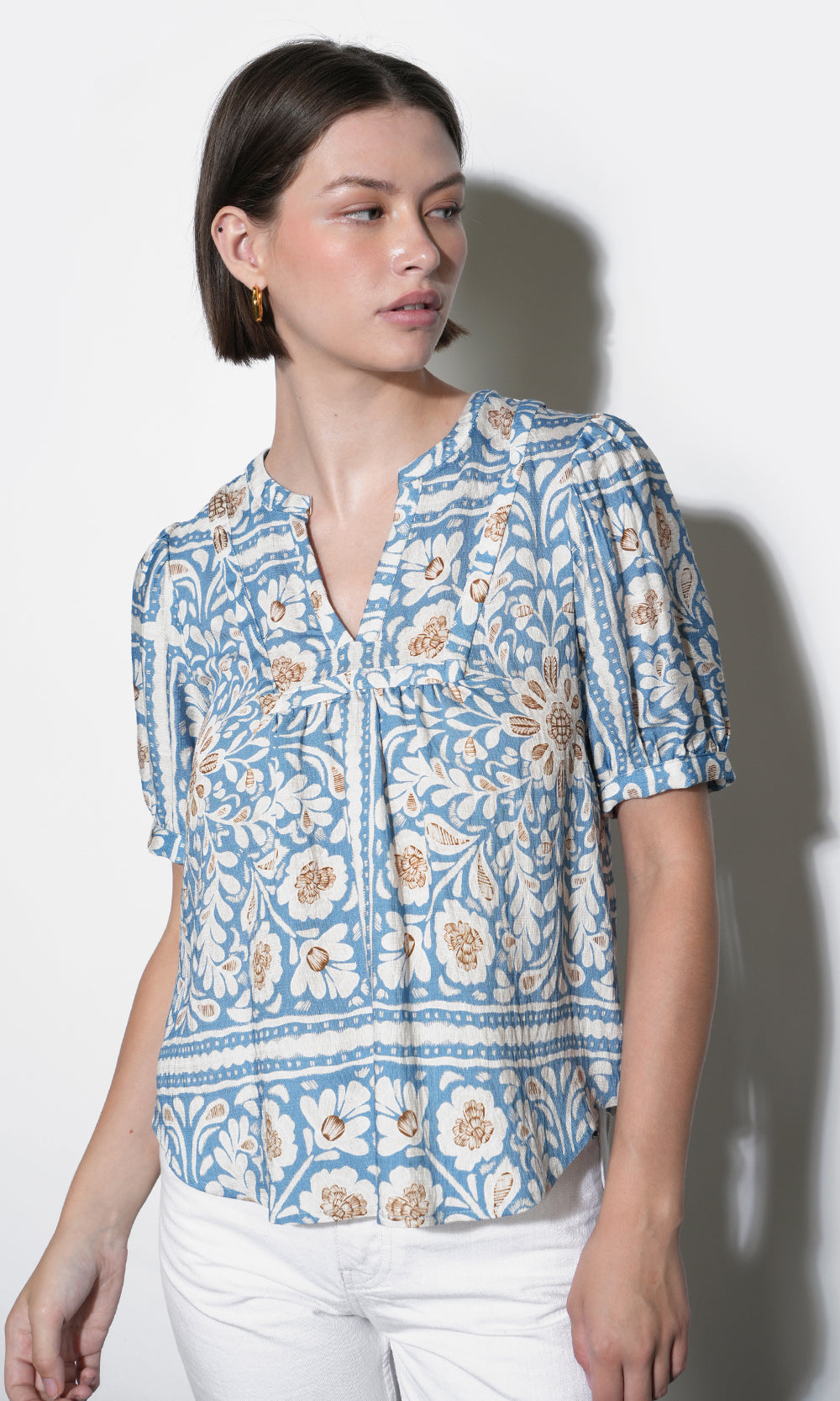 Charlotte Split Neck Elbow Sleeve Top