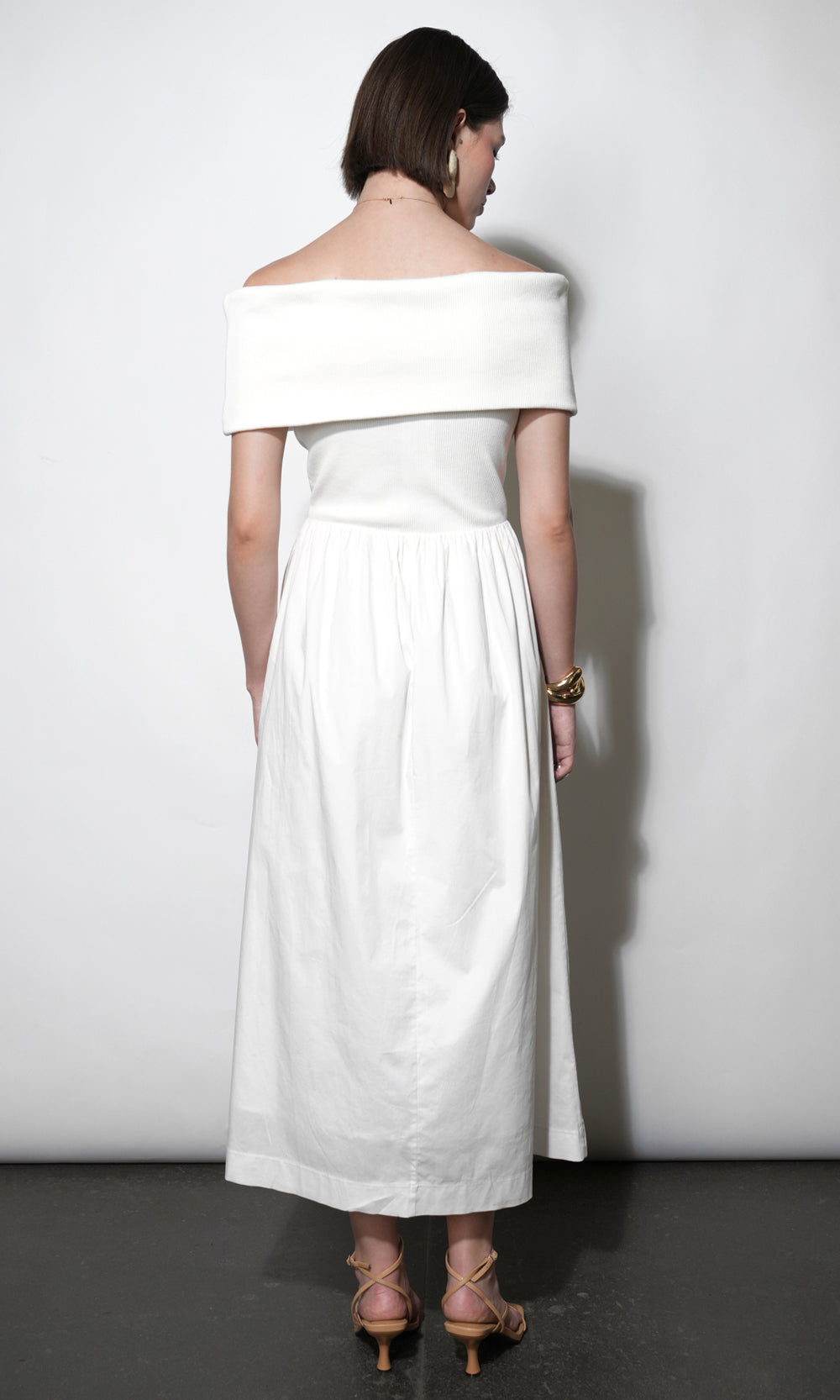 Marjorie Mixed Media Off Shoulder Midi Dress