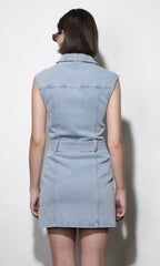 Madison Sleeveless Denim Mini Belted Dress