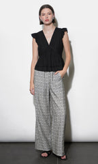 Victoria Pin Tuck Flutter Sleeve Black Top
