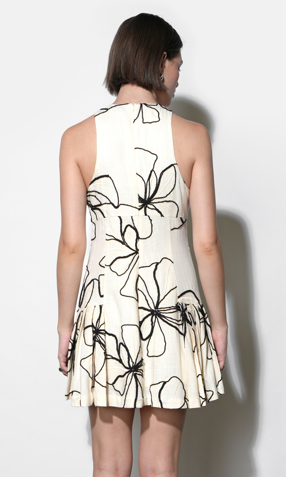 Madeline Large Embroidery Floral Pleated Mini Dress