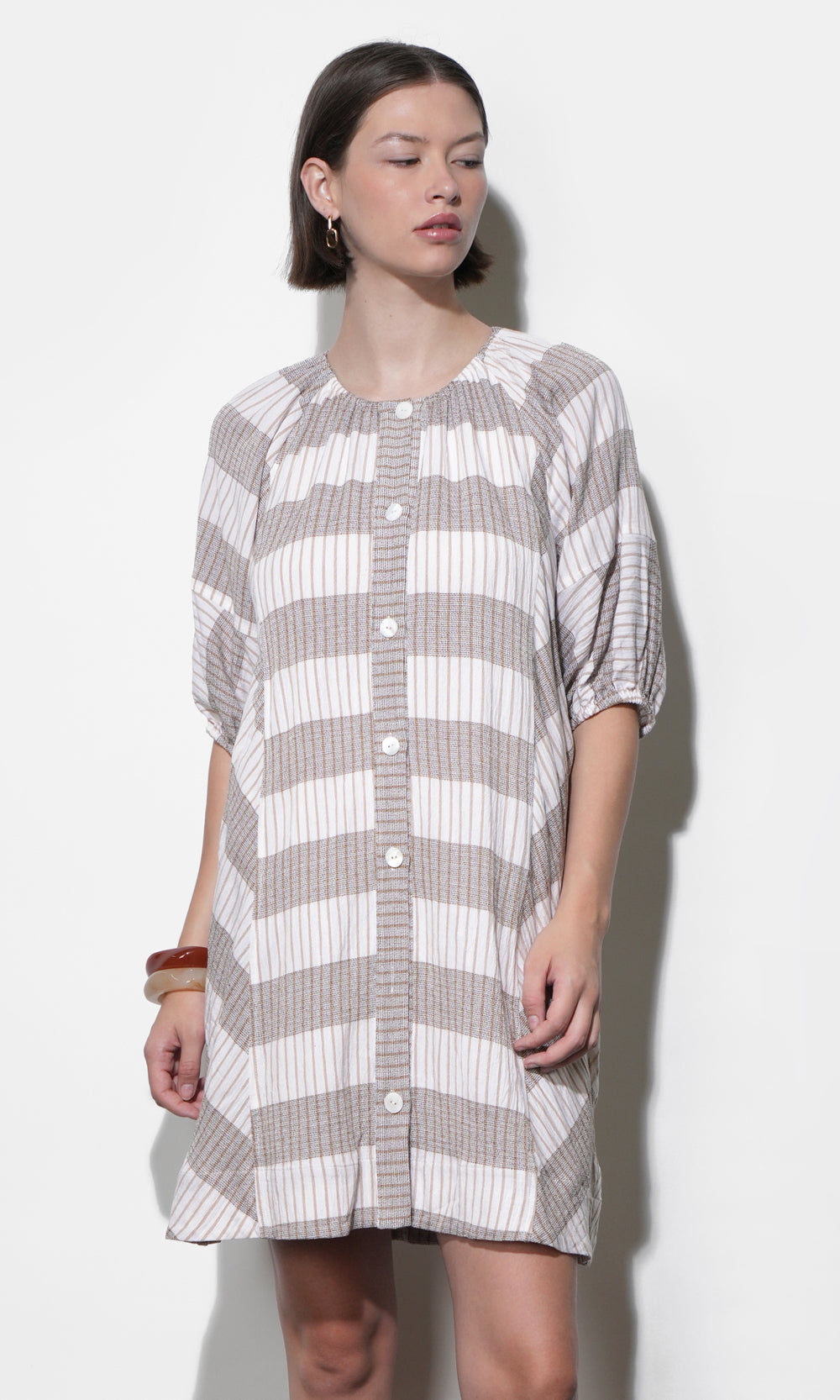 Kendall Puff Sleeve Popover Mini Dress