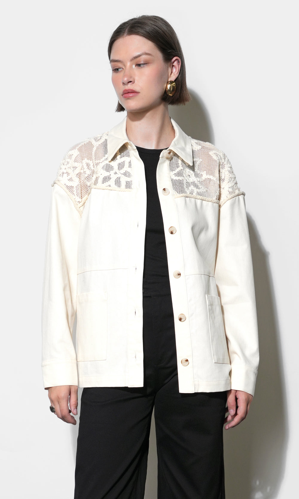 Gabriella Oversized Crochet Yoke Shacket