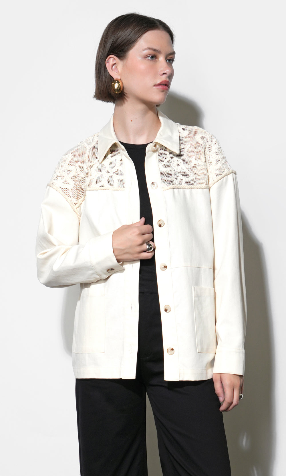 Gabriella Oversized Crochet Yoke Shacket
