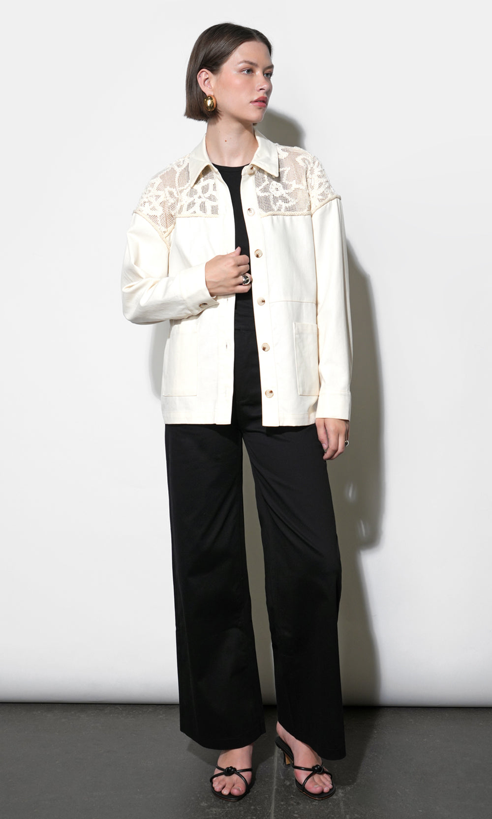 Gabriella Oversized Crochet Yoke Shacket