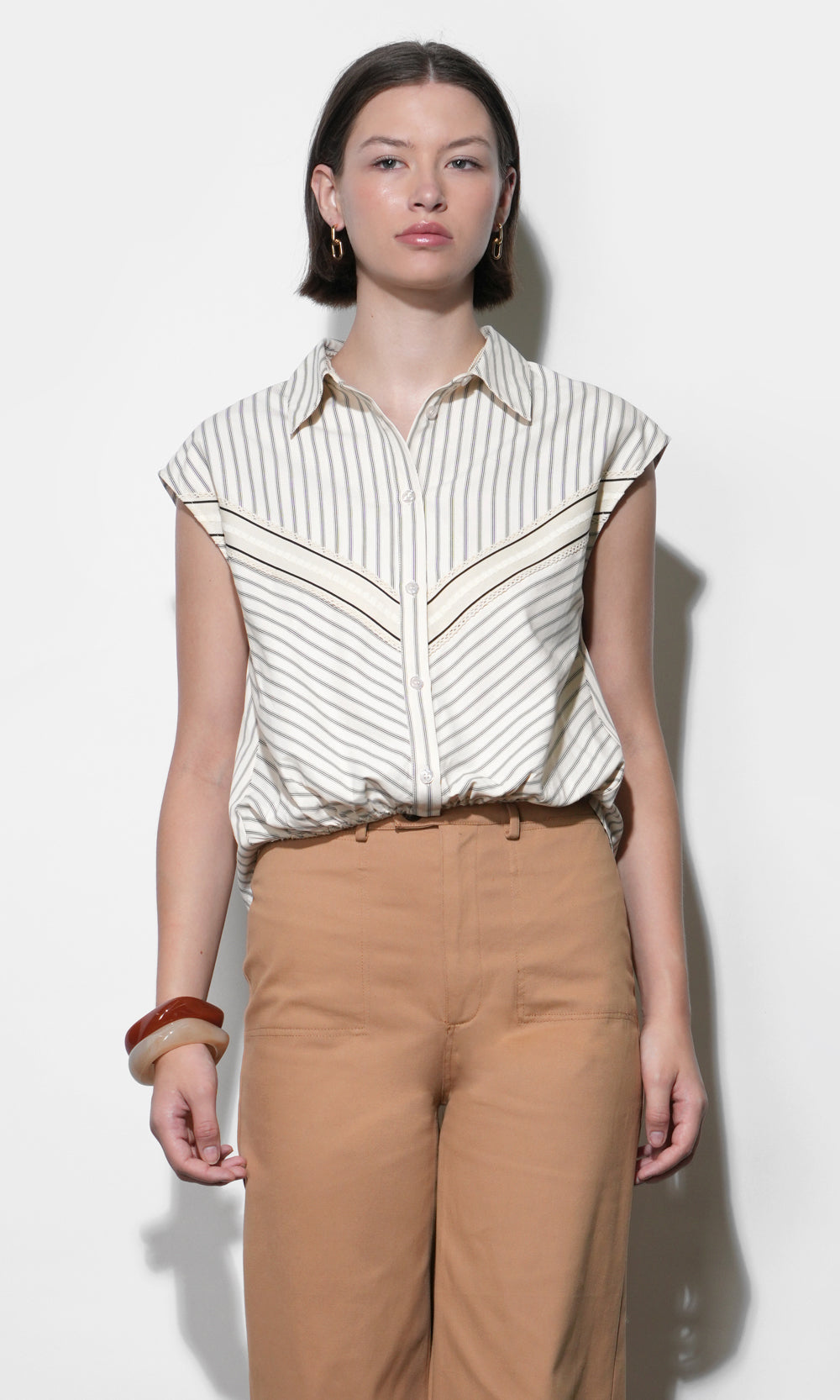 Everly Dolman Stripe Shirt Elastic Hem