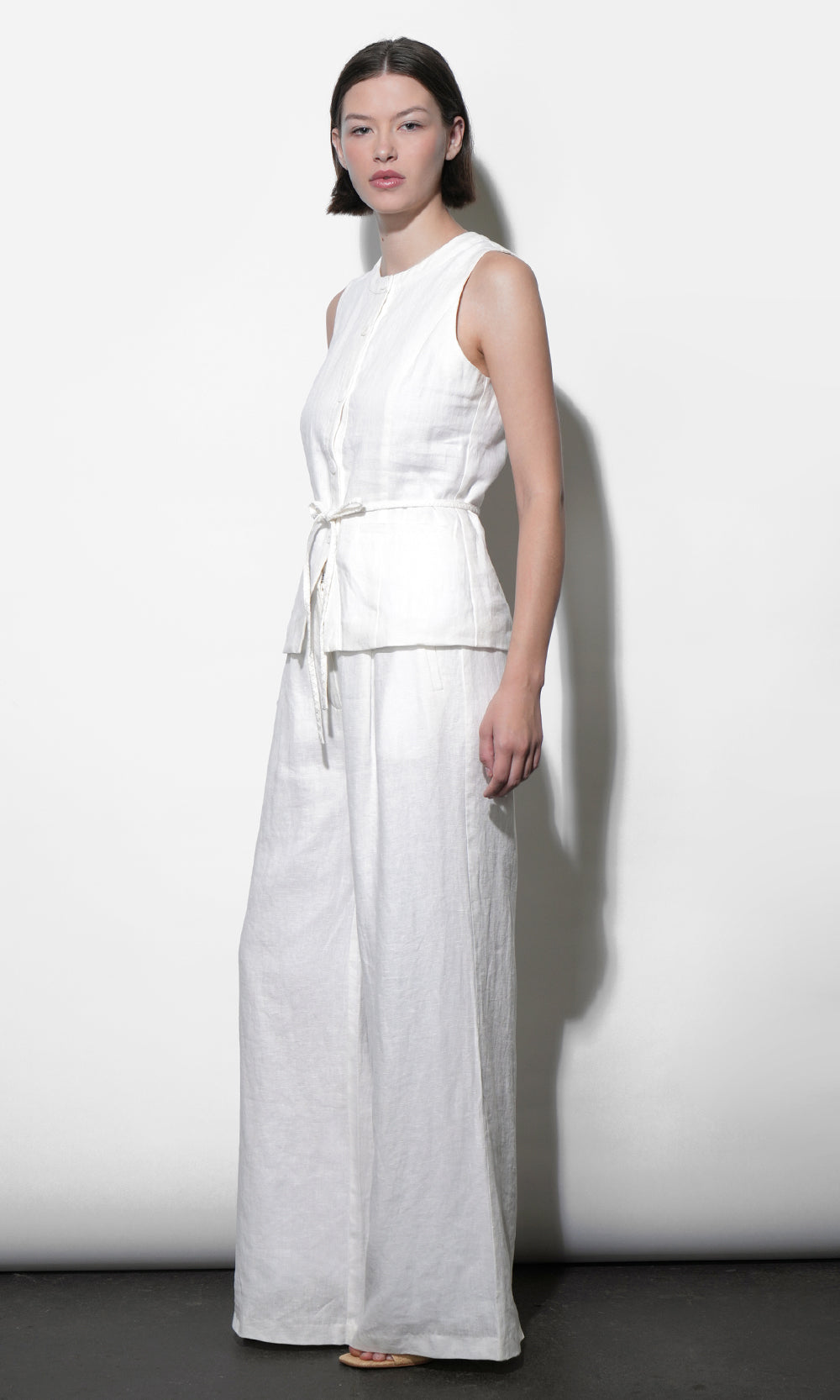 Hadley Linen Vest With Tie Belt