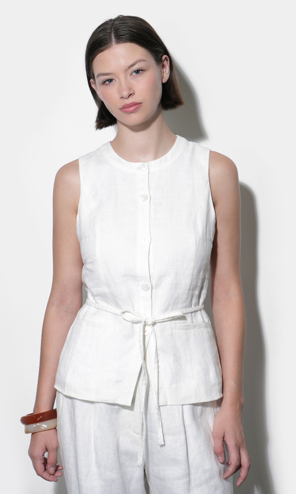 Hadley Linen Vest With Tie Belt