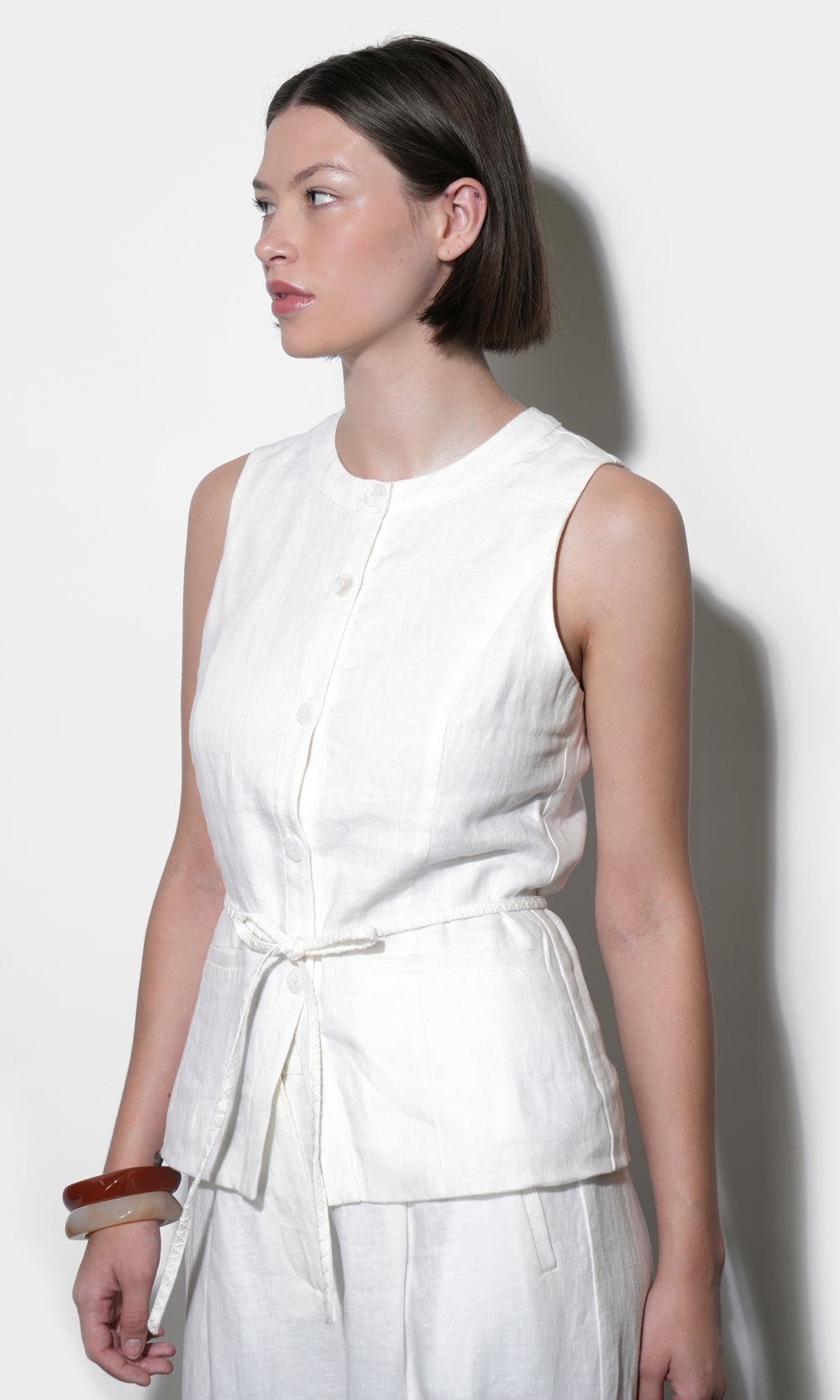 Hadley Linen Vest With Tie Belt